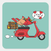 Rode Kardinaal Liefhebbers op Scooter Vierkante Sticker (Voorkant)
