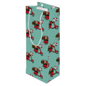 Rode Kardinaal Liefhebbers op Scooter Wijn Cadeautas (Achterkant Gekanteld)