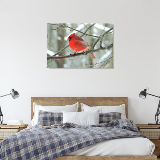 Rode kardinaal (mannelijk) wintergestoord Canvas a (Insitu (Slaapkamer))
