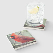 Rode kardinaal Marmer Onderzetter Darker Edges (Zijkant)