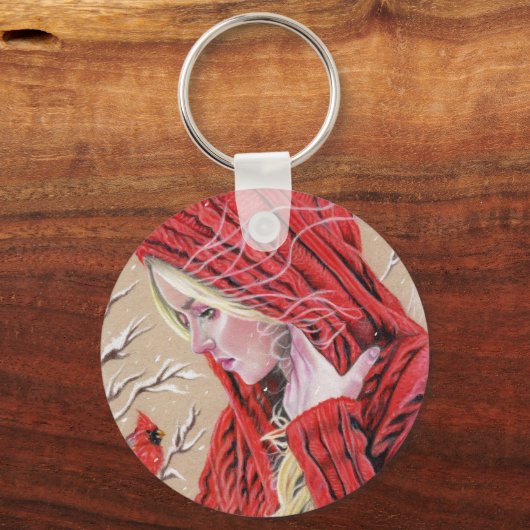 Rode Kardinaal Meisje Kerstvakantie sleutelhanger (Achterkant)