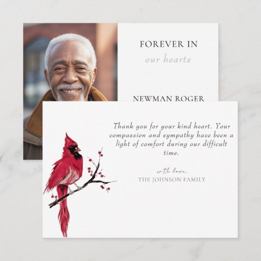 Rode Kardinaal Memorial Foto dank u kaart (Voorkant / Achterkant)