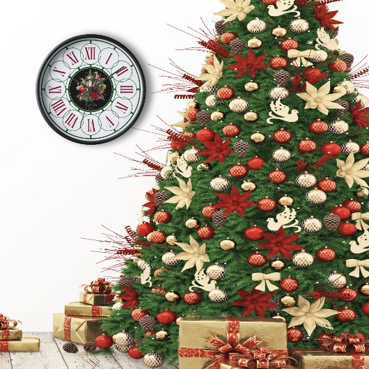 Rode Kardinaal met Holly Kerstmis Wandklok