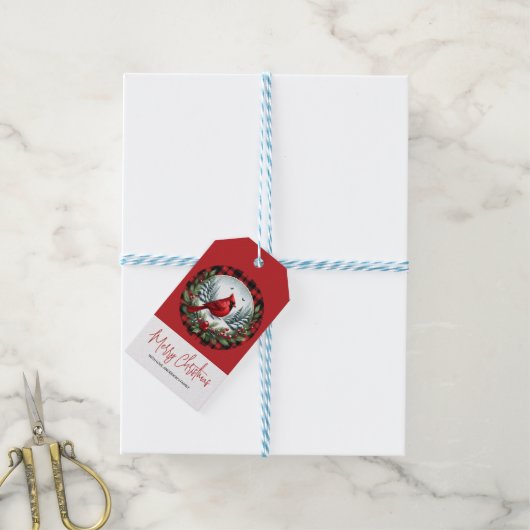Rode Kardinaal met Hulstbessen Cadeaulabel (Met Touw)