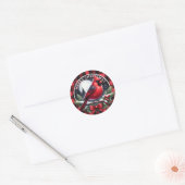 Rode Kardinaal met Hulstbessen Ronde Sticker (Envelop)