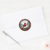 Rode Kardinaal met Hulstbessen Ronde Sticker (Envelop)