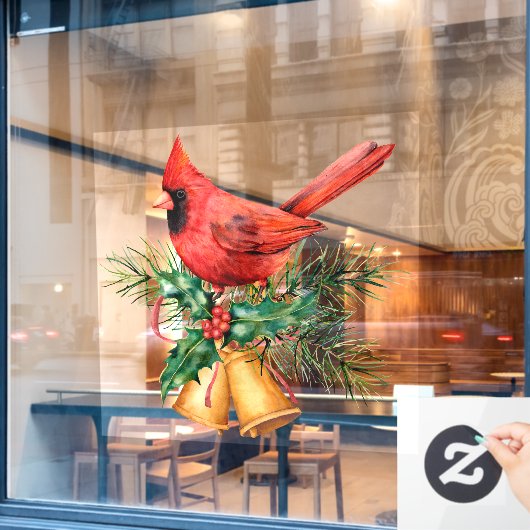Rode kardinaal met kerstgordels raamsticker (Cafe Raam)