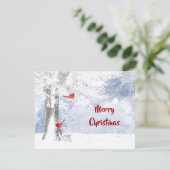 Rode kardinaal met kerstsnowy bomen kaart (Staand voorkant)
