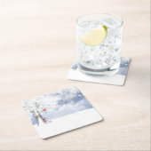 Rode kardinaal met kerstsnowy bomen kartonnen onderzetters (Insitu)