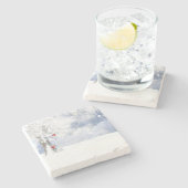 Rode kardinaal met kerstsnowy bomen stenen onderzetter (Zijkant)