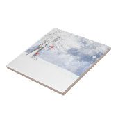 Rode kardinaal met kerstsnowy bomen tegeltje (Zijkant)