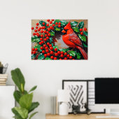 Rode Kardinaal met Krans Poster (Thuiskantoor)