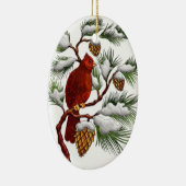 Rode kardinaal met Pine Cones kerstversiering Keramisch Ornament (Rechts)
