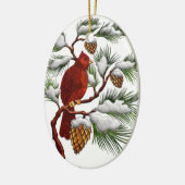 Rode kardinaal met Pine Cones kerstversiering Keramisch Ornament (Links)