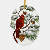 Rode kardinaal met Pine Cones kerstversiering Keramisch Ornament (Voorkant)