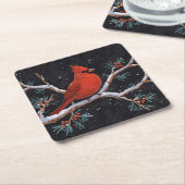 Rode kardinaal met winterrode bessen kartonnen onderzetters (Schuin)