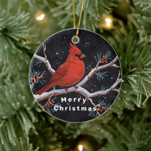 Rode kardinaal met winterrode bessen keramisch ornament (Boom)