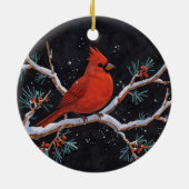 Rode kardinaal met winterrode bessen keramisch ornament (Achterkant)