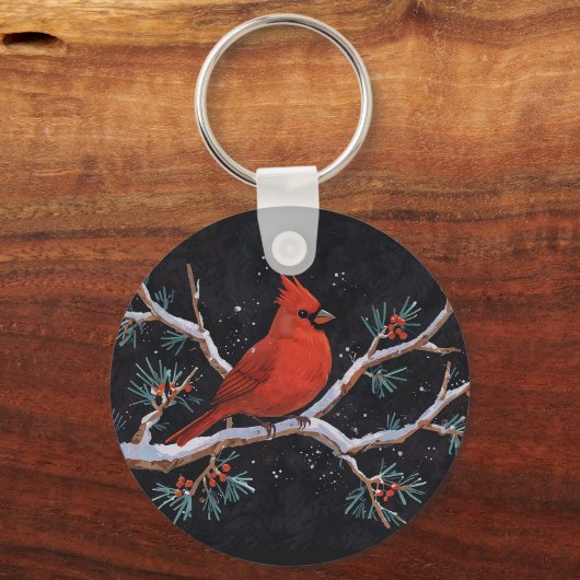 Rode kardinaal met winterrode bessen sleutelhanger (Achterkant)