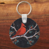 Rode kardinaal met winterrode bessen sleutelhanger (Voorkant)
