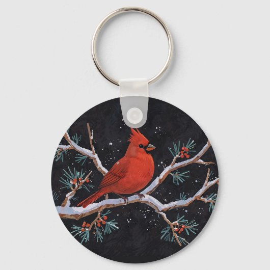 Rode kardinaal met winterrode bessen sleutelhanger (Achterkant)