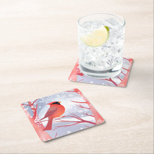 Rode Kardinaal   Mooie Aquarel Schilderij Kartonnen Onderzetters