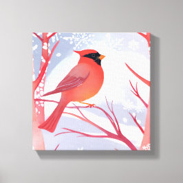 Rode Kardinaal | Mooie Aquarel Schildering Canvas Afdruk