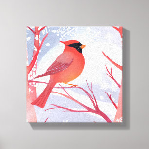 Rode Kardinaal Mooie Aquarel Schildering Canvas Afdruk