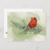 Rode Kardinaal Mooie Rustieke Waterverf Briefkaart (Voorkant / Achterkant)