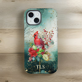 Rode Kardinaal n Bessen in Groene Bos - Initialen iPhone 15 Case