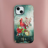 Rode Kardinaal n Bessen in Groene Bos - Initialen iPhone 15 Case