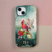 Rode Kardinaal n Bessen in Groene Bos - Initialen iPhone 15 Case