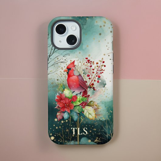 Rode Kardinaal n Bessen in Groene Bos - Initialen iPhone 15 Case