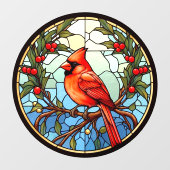 Rode kardinaal neergestreken in een boom faux Glas Raamsticker (Vel)