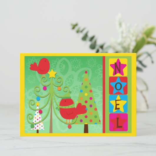  rode kardinaal Noel Holiday Kaart (Staand voorkant)