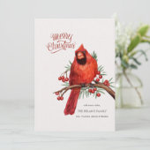 Rode Kardinaal op Bes Tak Kerstkaart (Staand voorkant)