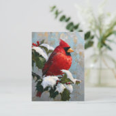 Rode Kardinaal op Besneeuwde Hulst Briefkaart (Staand voorkant)