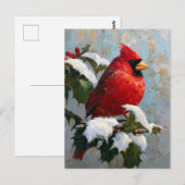 Rode Kardinaal op Besneeuwde Hulst Briefkaart (Voorkant / Achterkant)