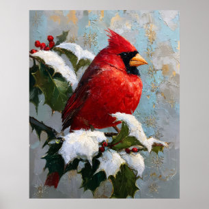 Rode Kardinaal op Besneeuwde Hulst Poster