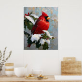 Rode Kardinaal op Besneeuwde Hulst Poster (Keuken)