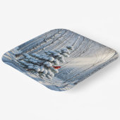 Rode kardinaal op besneeuwde pijnboom papieren bordje (Gebogen)