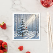 Rode kardinaal op besneeuwde pijnboom servet (Insitu)