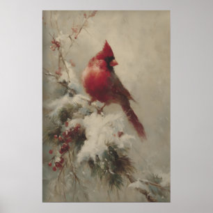 Rode Kardinaal Op Besneeuwde Tak, Victoriaans Vint Poster