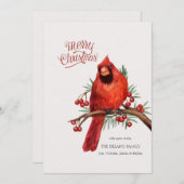 Rode Kardinaal op Bessentak Kerstkaart (Voorkant / Achterkant)