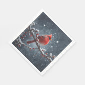 Rode Kardinaal op Boomtak in Sneeuw Servet (Hoek)