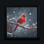 Rode Kardinaal op Boomtak Sneeuw Houten Sieraden Cadeaudoosje<br><div class="desc">Prachtige kardinaal zittend op een boomtak in de sneeuw op deze houten juwelen aandenken doos.</div>