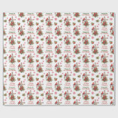 Rode Kardinaal op Christelijk Kruis Kerst Cadeaupapier (Vlak)