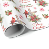 Rode Kardinaal op Christelijk Kruis Kerst Cadeaupapier (Rol Hoek)