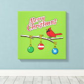 Rode kardinaal op de afdeling van de kerstbal - Me Canvas Afdruk (Insitu (Houten vloer))