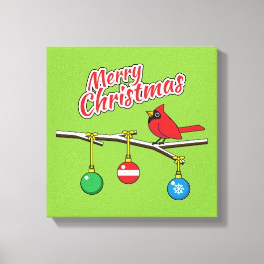 Rode kardinaal op de afdeling van de kerstbal - Me Canvas Afdruk (Voorkant)